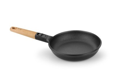 BRA Market | 22 cm Bratpfanne, Aluminiumguss, abnehmbarer Griff aus Naturholz, d