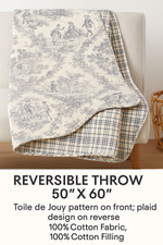 Vintage Toile Reversible Throw Blanket 50x60   100 Cotton Shell  Fill