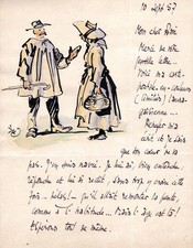Victor Bonneterre / lettre autographe signée / aquarelle originale / 1957