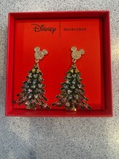 New Baublebar Disney Christmas Tree Dangle Earrings Mickey Ears Rhinestones