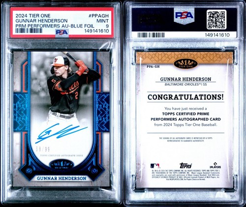 2024 Topps Tier One Gunnar Henderson Auto Blue Foil /99 PSA 9 Baltimore Orioles
