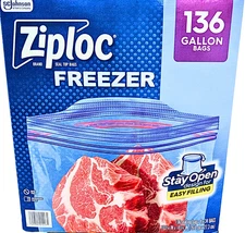 Ziploc Seal Top Gallon Freezer Bags BPA Free Microwave Safe 4x34 Total 136 Count