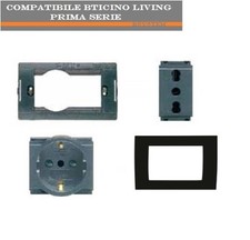 PRESA 4580+SCHUKO+SUPPORTO+PLACCA NERA COMPATIBILE LIVING CLASSIC BTICINO