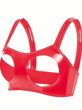 GLOSSY RED Women's Open Cup Cut Out Nipple Cami Bra Hollow Out Lingerie 38D 40C