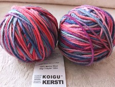 Koigu Kersti Merino Cr pe Wool DK Yarn 2 Sks Hand Painted Blue Orange Mauve