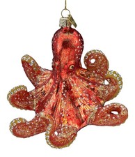 Kurt Adler Noble Gems Coastal Octopus Glitter Glass Holiday Ornament
