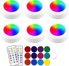 13-Color LED Puck Lights with Remote Control Wireless Battery-Powered Stick-On