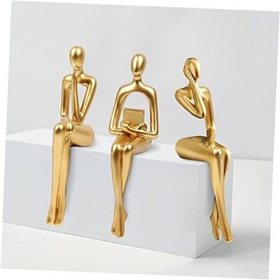 3pcs Gold Decor Thinker Statue, Resin Abstract Man Cutout Art Action Statue 