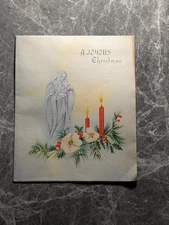 Vintage Joyous Christmas Card Madonna Candles Holly Religious 1940s