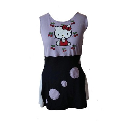 Designer Upcycled Hello Kitty Fit Flare Patch Knit Dress Women's Plus Size 2X 18