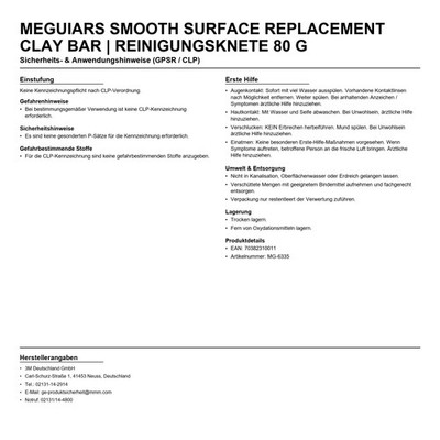 Meguiars Smooth Surface Replacement Clay Bar | Reinigungsknete 80 g Autolack