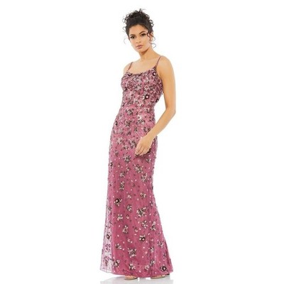 Mac Duggal 5477 Floral Embellished Scoop Neck Evening Gown Raspberry Sz 14 NWOT
