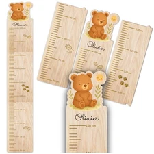 Personalised Custom Wood Height Growth Chart Teddy Bear Animals Design Add Name