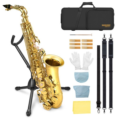 #ad #ad SONICAKE Gold Eb Alto Saxophone Complete Set Beginner Friendly Saxophone Kit $284.79