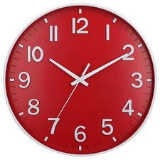 12-inch Red Wall Clock Silent Non Ticking Modern Christmas Living Room Decor