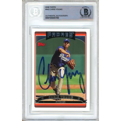 Chris Young San Diego Padres Auto 2006 Topps #542 Signed Baseball BAS Auth Slab