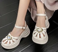 Women's Summer New Platform Heart Rhinestone Thick sole Hollow Out New shoes sz