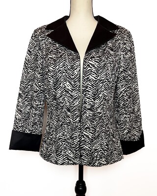 Victor Costa Black & White Print Zip Up Blaser Jacket, Size 12 - FREE SHIPPING