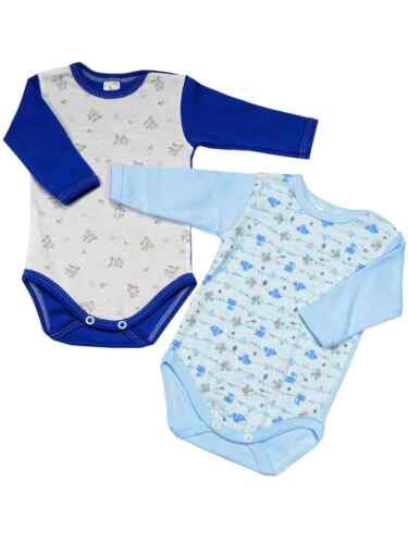Body Long Sleeve Romper Baby Boys Motif Cotton Poppers 2er Pack 22802 - Picture 1 of 7