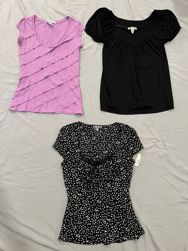 Lot of 3 Women’s Short Sleeve Tops Kenneth Cole Apt. 9 Purple Black SZ XS & S