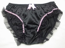Black Satin Sissy Panties with Pink Trim - Size Large