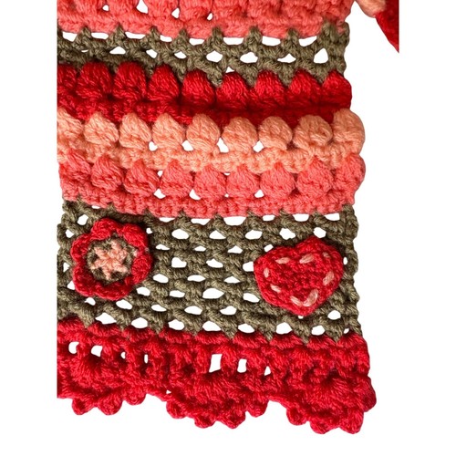 Pumpkin Patch Crochet Scarf Hearts Flowers Red Pink Green Kids Size Large NEW - Picture 2 of 7