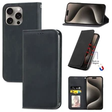 Black Skin Wallet Phone Case For Xiaomi OPPO Infinix Motorola Vivo Redmi Tecno