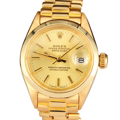 Ladies Rolex 18K Yellow Gold Datejust Watch Model Ref. 6916 with Gold Stick Dial