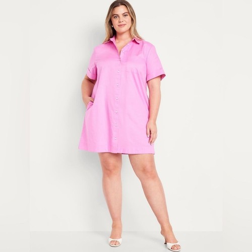Neu mit Etikett! Old Navy Vivid Begonia Pink Cotton Button-Down Mini Shirt Dress - Large - Bild 7 von 8