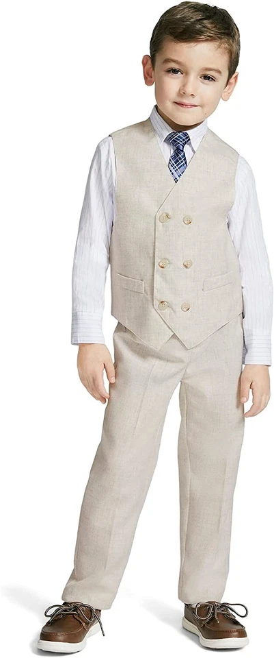Traje formal de 4 piezas de Calvin Klein para niños, chaleco, pantalones, camisa de vestir con cuello, corbata Foto 3 de 3