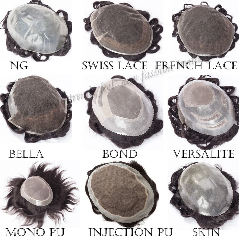 Toupee para hombres 100 % REMY sistema de cabello humano postizos peluca de repuesto piel EE. UU. R Foto 3 de 4