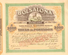 Bolsalona Industrial y Comercial 1920 Buenos Aires Argentina bond certificate