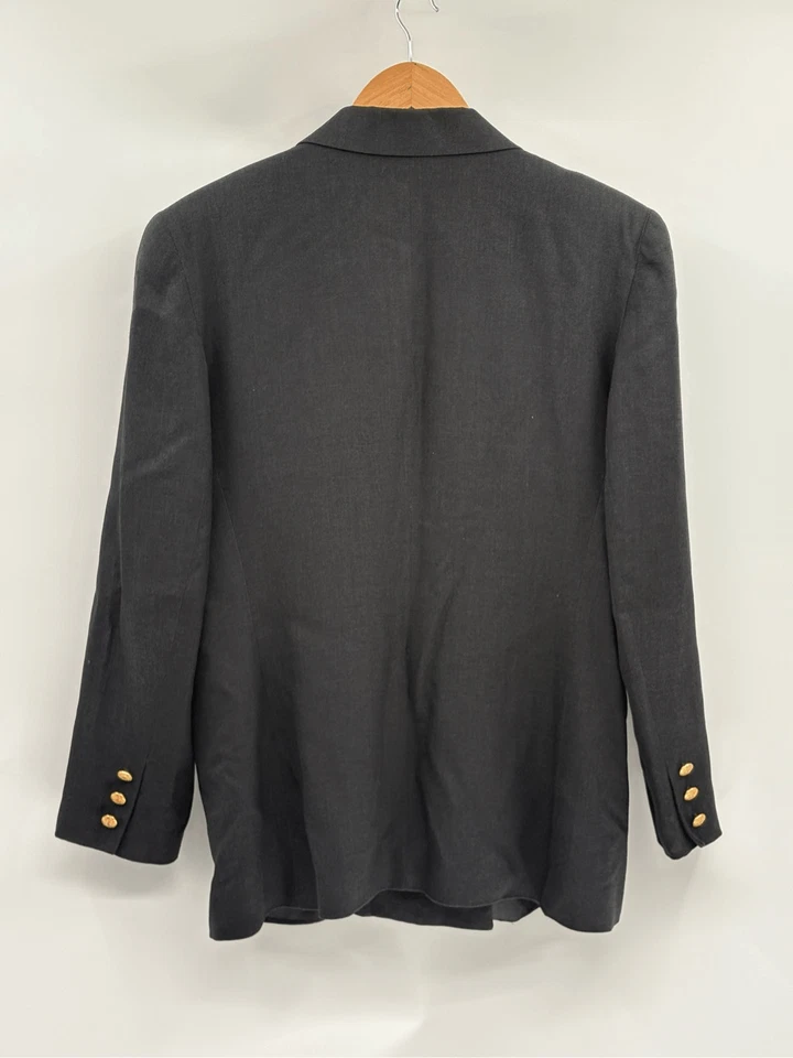 Blazer Talbots Doble Pecho Mezcla de Lino Mujer Talla 12 Negro Dorado Botón Foto 4 de 4