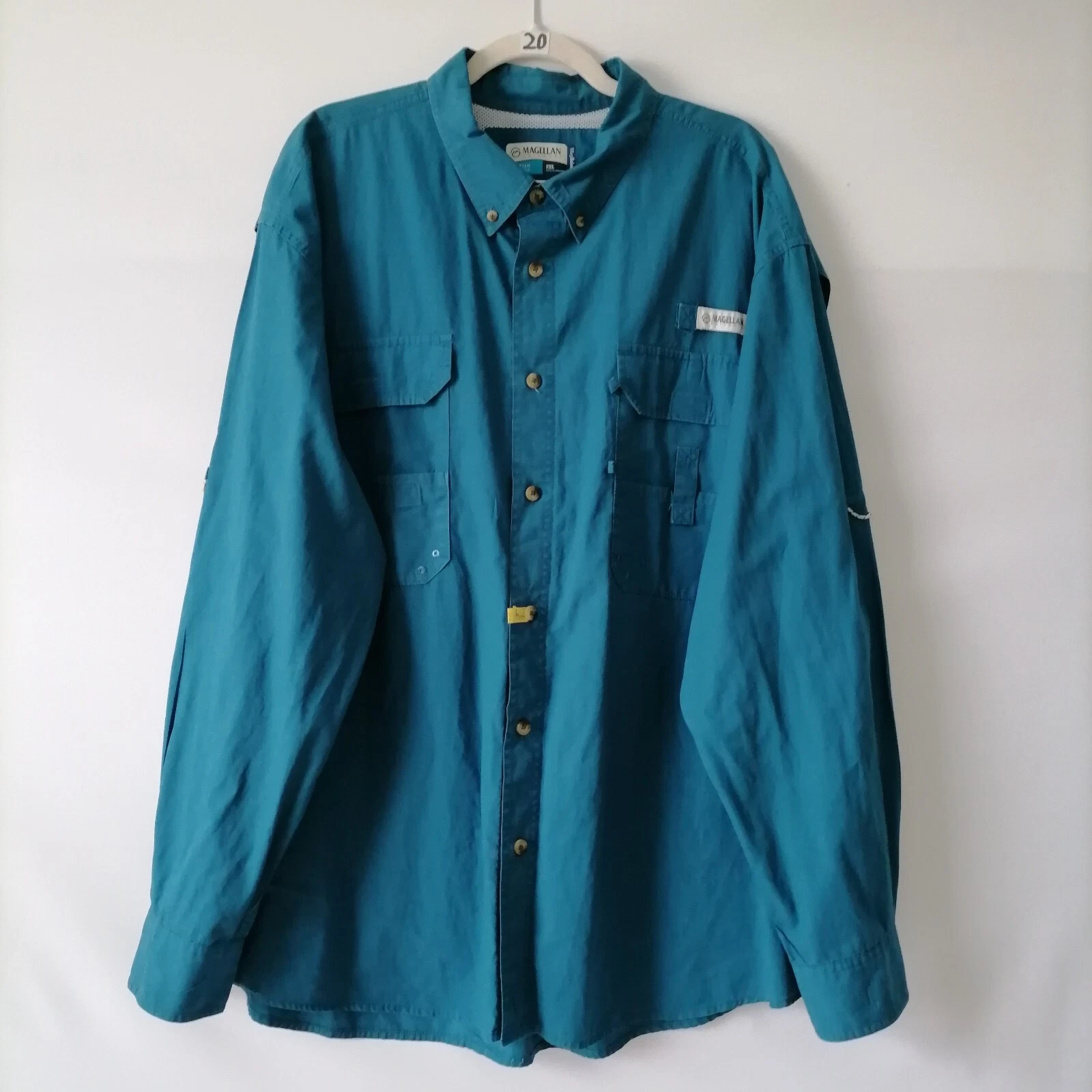 Magellan Outdoors Fish Gear Mens Teal Blue Long Sleeve Fishing Shirt Size 2XL