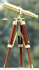 Nautical Brass Telescope 10'' / And Wooden Tripod Stand Portable Home Decorative