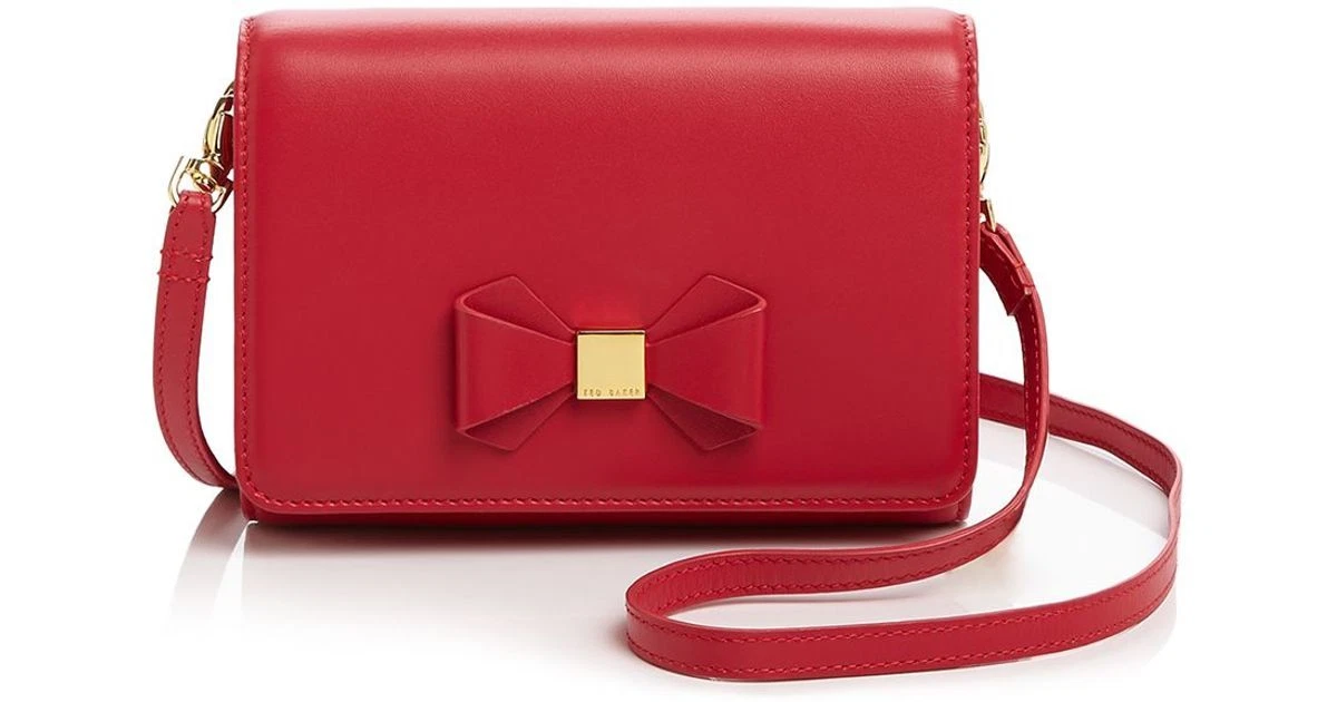 Ted Baker London Bow Detail Crossbody Bag Brick Red Leather NWT