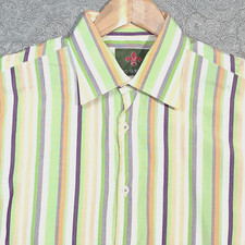 Nic Green Mens Shirt XL Cotton L/Sleeve Button Up Green Orange Yellow Striped