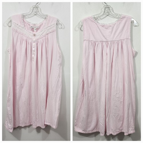 EILEEN WEST Cotton Lawn Nightgown M Pink Feminine Floral Country Cottage