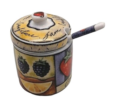 Joie de Vivre Confiture Marmeladentopf Deckel & Löffel Beeren Keramik 9 cm H Geburtstagsgeschenk