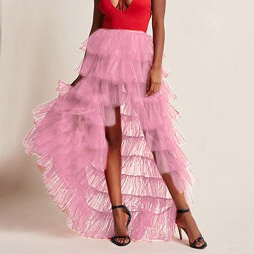 Woman's Cake High Waist Skirt Pleated Skirt Bubble Skirt Long High Low Ruffles - Picture 34 of 39