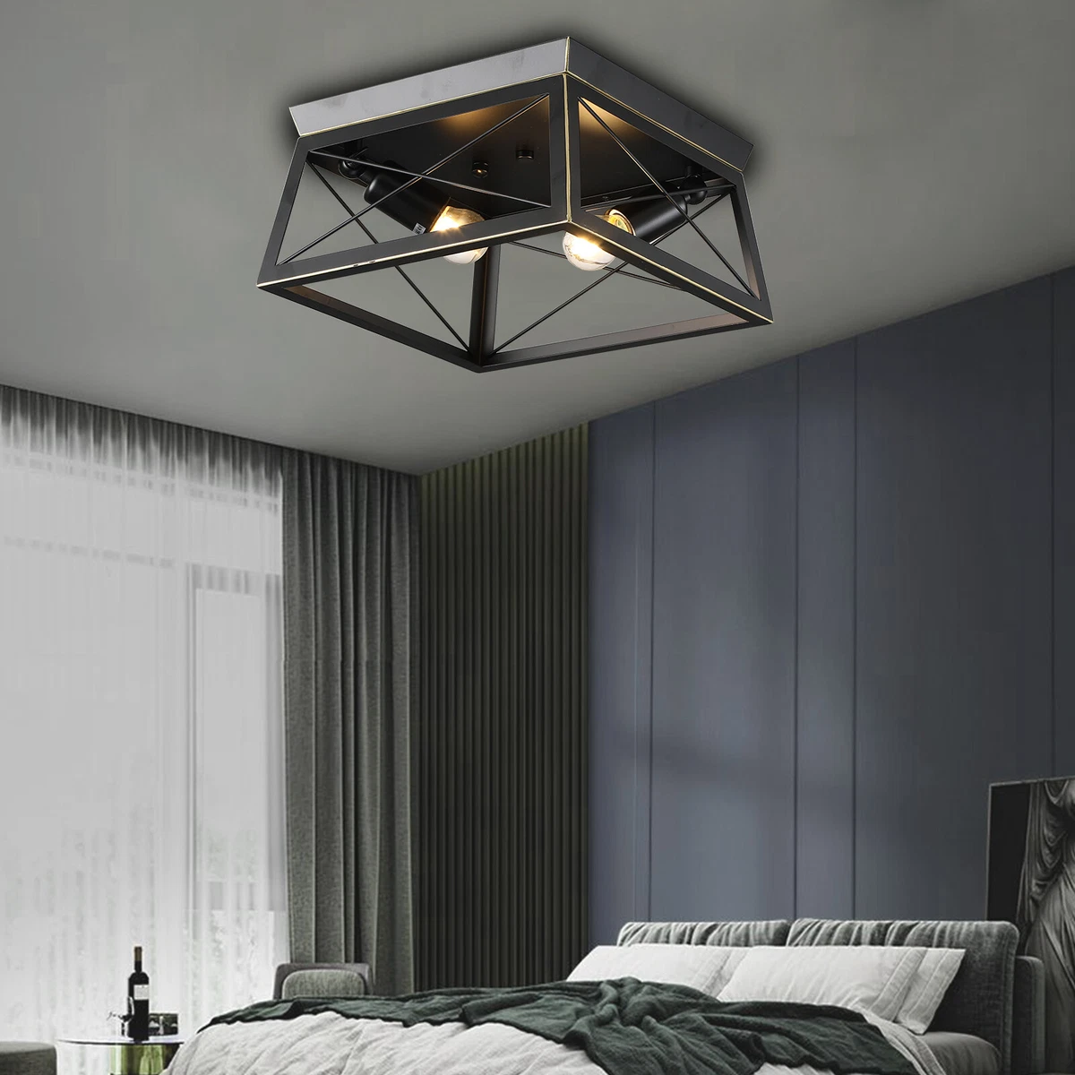 Farmhouse Ceiling Light Rustic Loft Metal Flush Mount Lamp