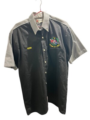 Vintage besticktes Racing Button Up Hemd Y2K Baggy Bike Größe M