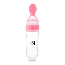 Baby Silicone Squeeze Feeding Bottle w/Spoon Food Selfstand Feeder 3oz/90ML