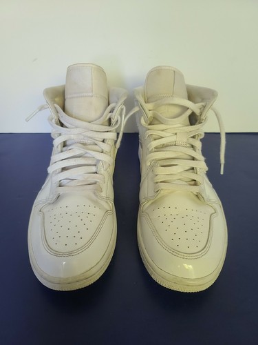 Nike Jordan 1 Mid Patent 'Triple White' BQ6472 111 Men Sz 11 - Picture 2 of 12