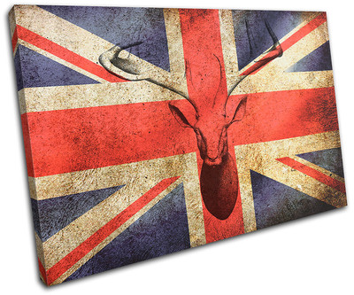 Stag Union Jack  Vintage SINGLE Leinwand Wand Kunst Bild drucken