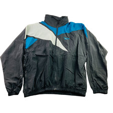 Reebok Men’s Hidden/ Packable Hood Jacket Black, White & Blue • Large