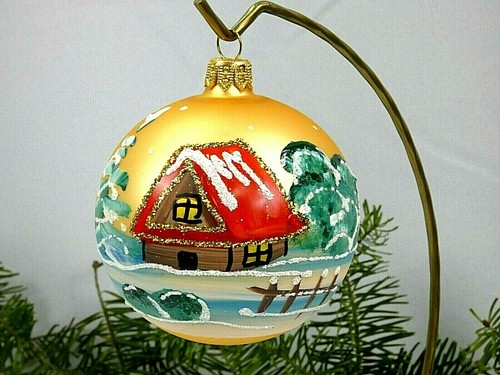 Christmas Ornament Winter Village Hand Decorated 3" Blown Glass Ball**SET OF 6** - Picture 2 of 7