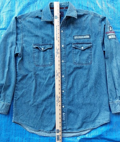 Vtg U.S. Polo Assn. Men's M Fits Large Blue Chambray Denim Shirt Pockets Logo - Picture 8 of 11