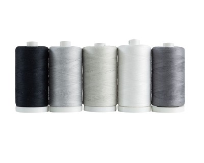 100% Cotton Thread Sets - 1200 Yard Spools (Set of 5 - Salt & Pepper)