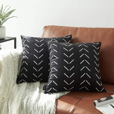 Set of 2 Boho Pillow Covers 22 x 22 inches Black Square Pillow Covers with White